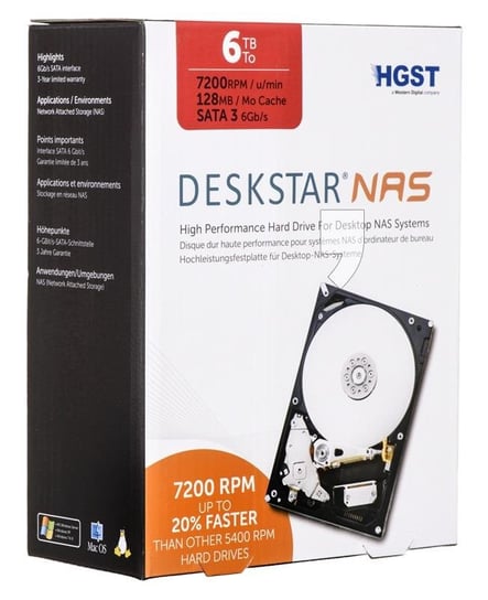 Dysk HDD HGST Deskstar NAS, 3.5", 6 TB, SATA III, 128 MB, 7200 obr/min HGST