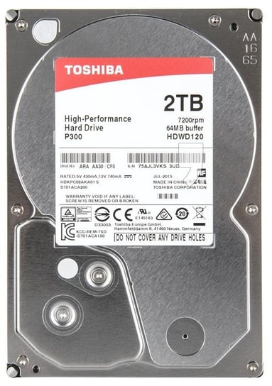 Dysk HDD TOSHIBA P300, 3.5", 2 TB, SATA III, 64 MB, 7200 obr./min. Toshiba