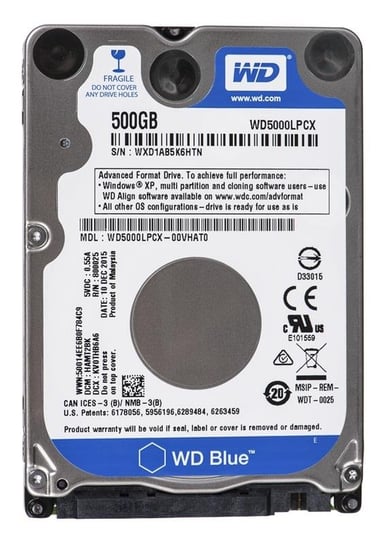 Dysk HDD WESTERN DIGITAL Scorpio Blue WD5000LPCX, 500 GB, SATA III, 8 MB, 5400 obr/min Western Digital