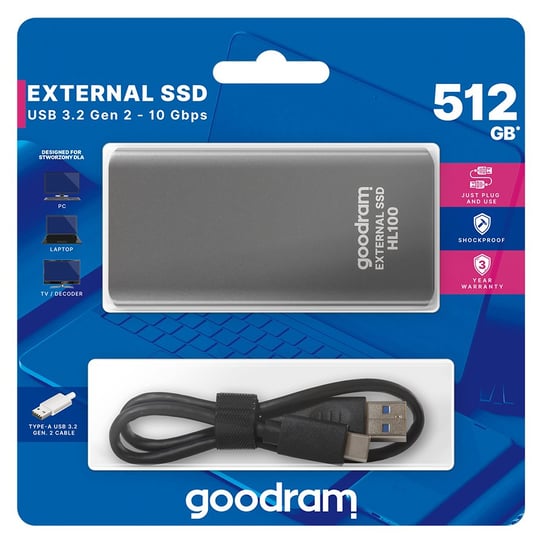 Dysk przenośny SSD 512GB USB 3.2 Type-C GOODRAM SSDPR-HL100-512, 450/420 MB/s (38006920 ) GoodRam
