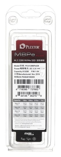Dysk SSD PLEXTOR PX-512M8PEGN, M.2, 512 GB, PCIe, 512 MB, 2300 MB/s Plextor
