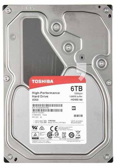 Dysk twardy HDD TOSHIBA X300 HDWE160EZSTA, 3.5", 6 TB, SATA 3, 128 MB, 7200 obr/min Toshiba