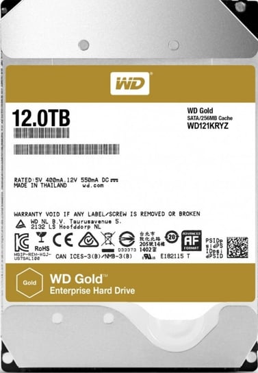 Dysk twardy HDD WESTERN DIGITAL Gold WD121KRYZ, 3.5", 12 TB, SATA III, 256 MB, 7200 obr./min. Western Digital