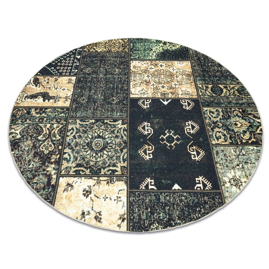 Dywan ANTIKA ancient olive, koło nowoczesny patchwork, grecki do prania - zielony, koło 160 cm Dywany Łuszczów