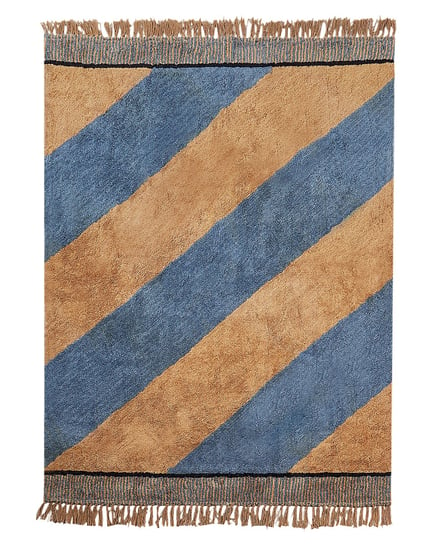 Dywan bawełniany w paski 140 x 200 cm niebiesko-brązowy XULUF Beliani