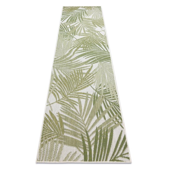 Dywan chodnik SZNURKOWY SIZAL SION Liście Palmy, tropikalny 2837 płaskie tkanie ecru / zielony, 70x250 cm Dywany Łuszczów