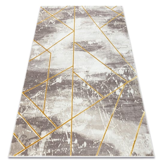 Dywan CORE 1818 Geometryczny, strukturalny, dwa poziomy runa, kość słoniowa / złoty, 120x170 cm Dywany Łuszczów