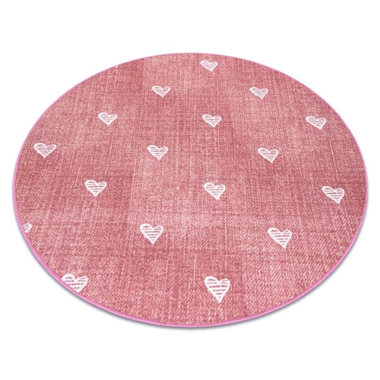 Dywan dla dzieci HEARTS koło Jeans przecierany, serca, serduszka, dziecięcy - różowy, koło 150 cm Dywany Łuszczów