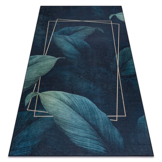 Dywan do prania ANDRE 1170 Liście, geometryczny antypoślizgowy - niebieski, 80x150 cm Dywany Łuszczów