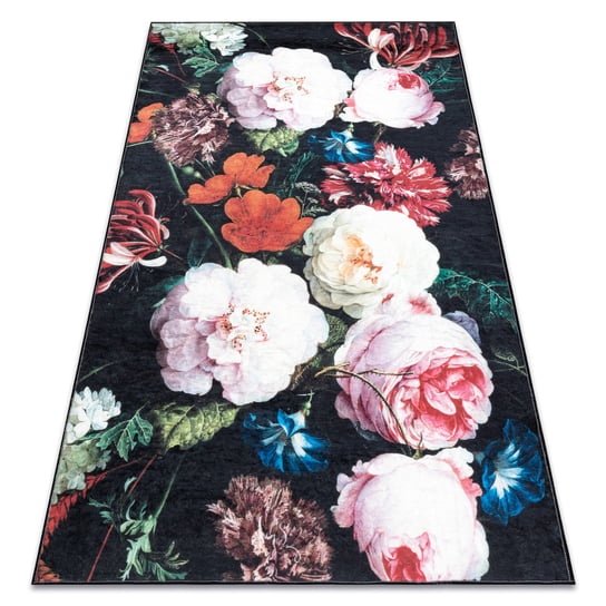 Dywan do prania ANDRE 1629 Kwiaty antypoślizgowy - czarny / róż, 120x170 cm Dywany Łuszczów