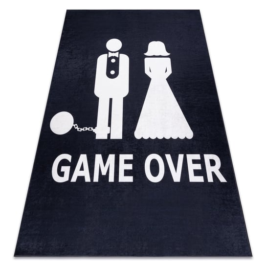 Dywan do prania BAMBINO 2104 'Game over' wesele, ślub, wieczór kawalerski, antypoślizgowy - czarny, 80x150 cm Dywany Łuszczów