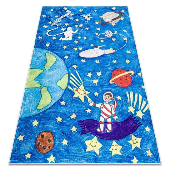 Dywan do prania BAMBINO 2265 Kosmos, rakieta dla dzieci, antypoślizgowy - niebieski, 160x220 cm Dywany Łuszczów