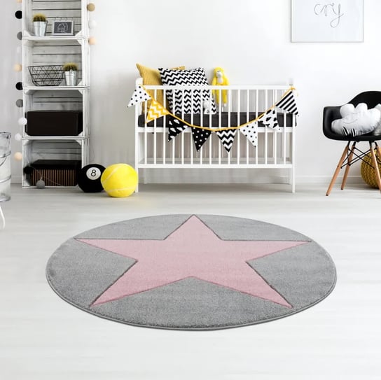 Dywan Dziecięcy Big Star Round Grey/Pink 133 Cm Lamps&Co