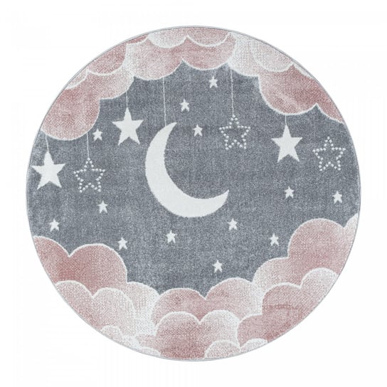 Dywan dziecięcy Funny księżyc nad chmurkami różowo-szary 160 cm x 160 cm Oaza Dywany
