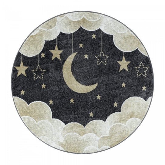 Dywan dziecięcy Funny księżyc nad chmurkami szaro-złoty 160 cm x 160 cm Oaza Dywany