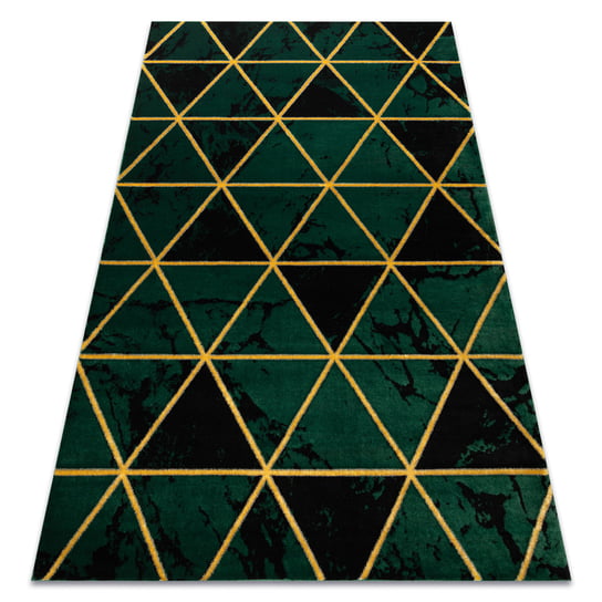 Dywan EMERALD ekskluzywny 1020 glamour, stylowy marmur, trójkąty butelkowa zieleń / złoty, 80x150 cm Dywany Łuszczów