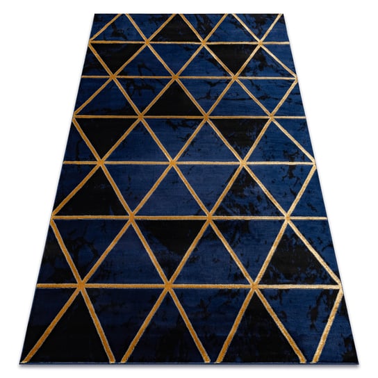 Dywan EMERALD ekskluzywny 1020 glamour, stylowy marmur, trójkąty granatowy / złoty, 120x170 cm Dywany Łuszczów