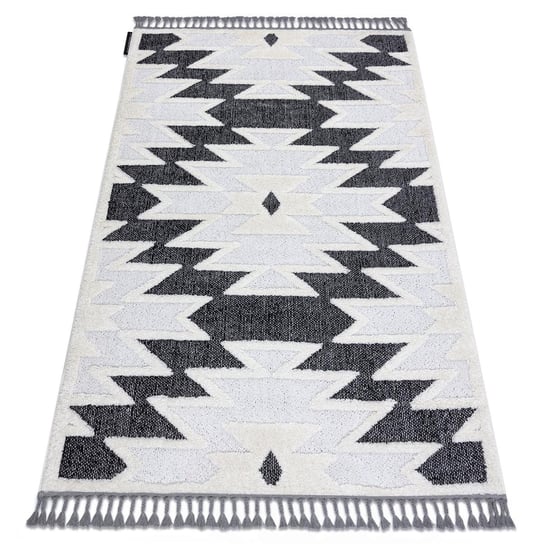 Dywan MAROC H5157 Aztec, etno biały / czarny Frędzle berberyjski marokański shaggy, 160x220 cm Dywany Łuszczów