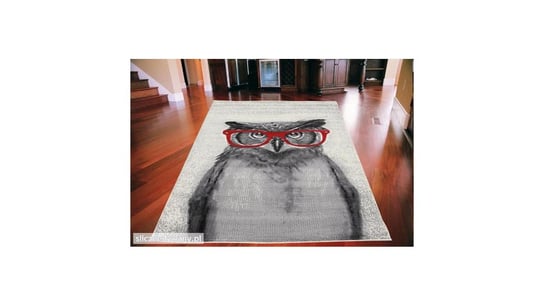 Dywan nowoczesny do salonu, Sowa w okularach, city, kremowo-czerwony, 80x150 cm Belgia VAN