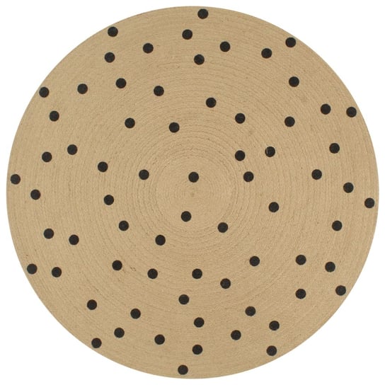 Dywan pleciony z juty vidaXL, okrągły, kropki, jasnobrązowo-czarny, 150 cm vidaXL