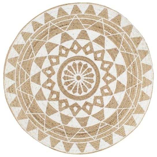 Dywan pleciony z juty vidaXL, okrągły, kwiaty, jasnobrązowo-biały, 150 cm vidaXL