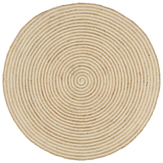 Dywan pleciony z juty vidaXL, okrągły, spiralny wzór, jasnobrązowo-biały, 120 cm vidaXL