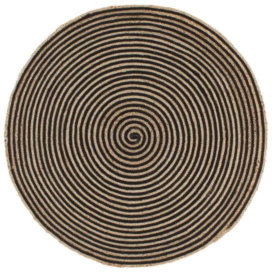 Dywan pleciony z juty vidaXL, okrągły, spiralny wzór, jasnobrązowo-czarny, 120 cm vidaXL