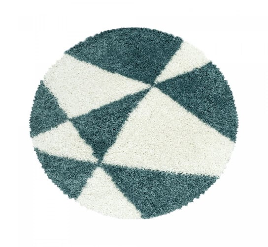 Dywan shaggy, Tango, trójkąty, koło, niebieski/kremowy, 200x200 cm Oaza Dywany