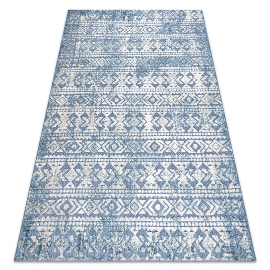 Dywan Strukturalny SOLE D3732 Aztecki, romby - płasko tkany niebieski / beż, 160x220 cm Dywany Łuszczów