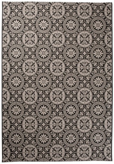 Dywan sznurkowy płasko tkany FLOORLUX  szary salon taras maroko rozeta 20416 Black / Silver (1.20*1.70) CARPETPOL