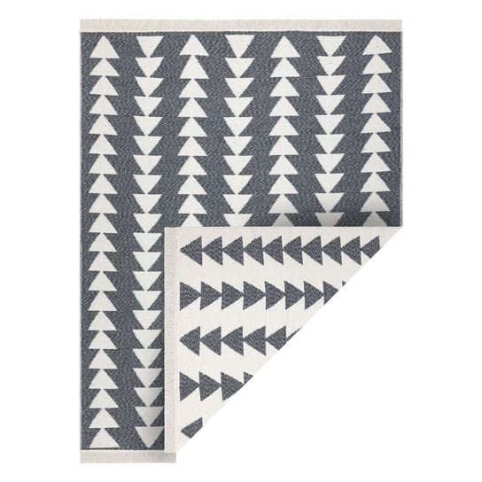 Dywan TWIN 22994 Geometryczny, trójkąty pasy bawełna, dwustronny Ekologiczny frędzle - antracyt / krem, 160x220 cm Dywany Łuszczów