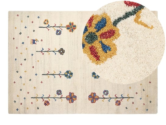 Dywan wełniany ze wzorem w kwiaty 140 x 200 cm beżowy HUSUNLU Beliani