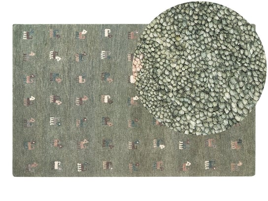 Dywan wełniany ze wzorem w zwierzęta 140 x 200 cm zielony KIZARLI Beliani