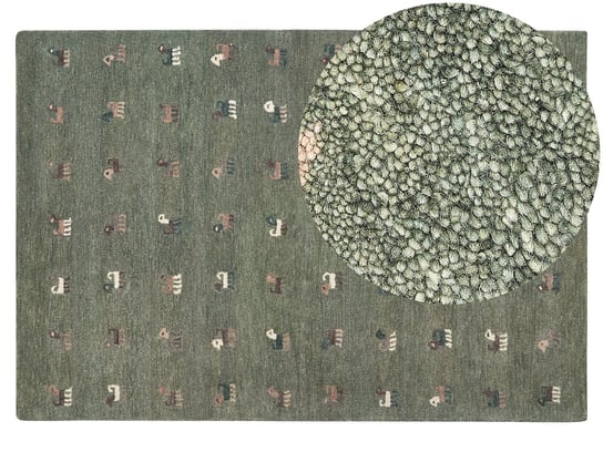 Dywan wełniany ze wzorem w zwierzęta 160 x 230 cm zielony KIZARLI Beliani