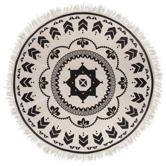 Dywanik dekoracyjny w stylu boho, biało-czarny, średnica 120 cm Atmosphera