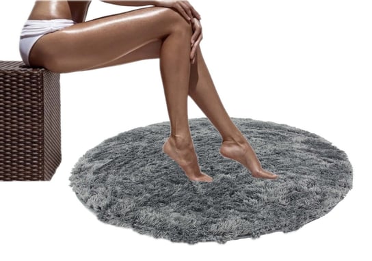 Dywanik Łazienkowy Antypoślizgowy Pluszowy Okrągły Szary 80cm elSimone Carpets