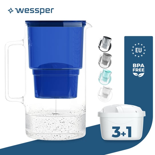 Dzbanek do filtrowania Wessper D1 SOLID 2,8l niebieski + 3x Filtr aquamax Wessper