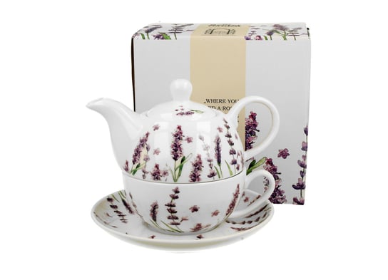 Dzbanek do herbaty porcelanowy z filiżanką i spodkiem DUO CLASSIC LAVENDER 350 ml DUO Gift