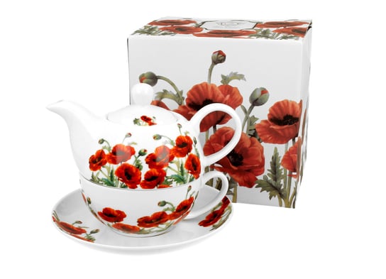 Dzbanek do herbaty porcelanowy z filiżanką i spodkiem DUO CLASSIC POPPIES 350 ml DUO Gift