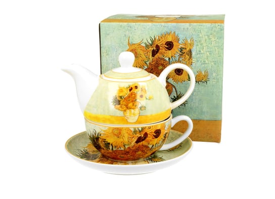 Dzbanek do herbaty porcelanowy z filiżanką i spodkiem DUO Sunflowers Vincent Van Gogh 300 ml DUO Gift