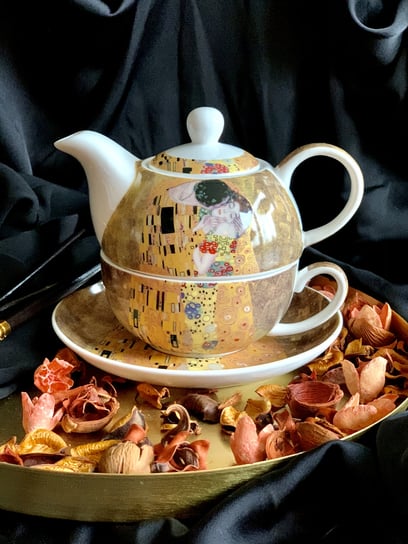 Dzbanek do herbaty porcelanowy z filiżanką i spodkiem DUO The Kiss Gustav Klimt 350 ml DUO Gift