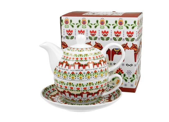 Dzbanek do herbaty porcelanowy z filiżanką i spodkiem DUO WZÓR SKANDYNAWSKI 350 ml DUO Gift