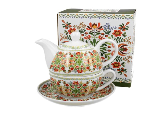 Dzbanek do herbaty porcelanowy z filiżanką i spodkiem DUO WZÓR WĘGIERSKI 350 ml DUO Gift