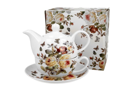 Dzbanek do herbaty porcelanowy z filiżanką i spodkiem DUO ZAHRA 350 ml DUO Gift