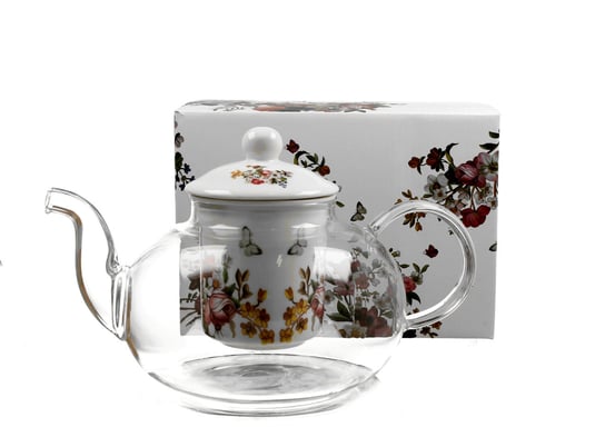 Dzbanek do herbaty, szklany  z zaparzaczem DUO VINTAGE FLOWERS WHITE 1000 ml DUO Gift