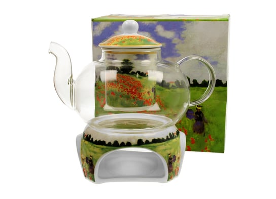 Dzbanek do herbaty szklany z zaparzaczem i podgrzewaczem DUO Poppy Field Claude Monet 1000 ml DUO Gift