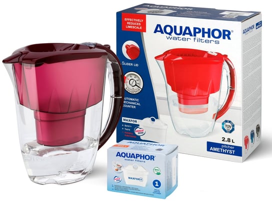 Dzbanek filtrujący Aquaphor Amethyst 2.8 l z licznikiem + wkład Aquaphor B25 Maxfor plus, wiśniowy AQUAPHOR