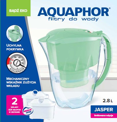 Dzbanek filtrujący Aquaphor Jasper 2,8l + 2 wkłady B25 Maxfor, miętowy. Limitowana edycja Bądź eko, 2.8l AQUAPHOR