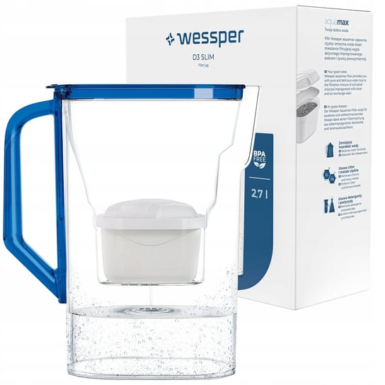 Dzbanek filtrujący do lodówki D3 Slim Aquamax 2,7L Wessper niebieski Wessper