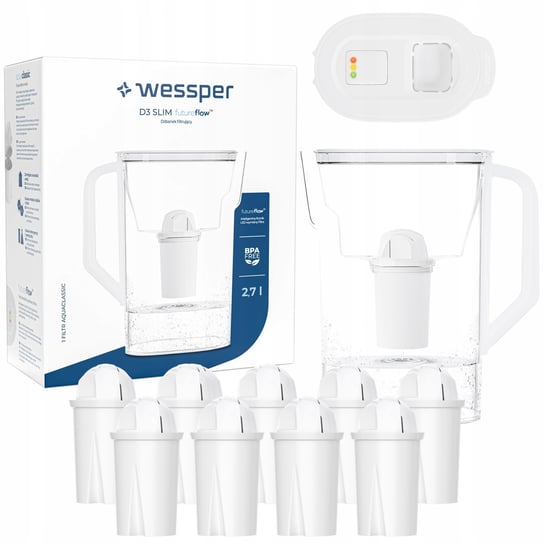 Dzbanek filtrujący do lodówki Wessper D3 Slim FutureFlow LED + 10x Filtr Wessper